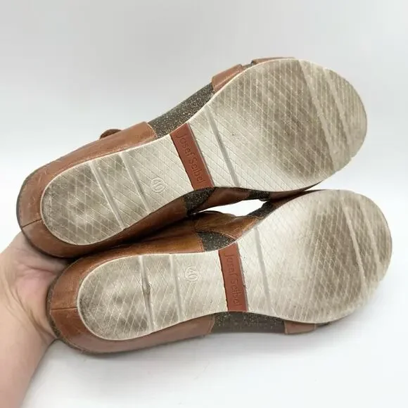 Josef Seibel Hailey 33 Strappy Hook & Loop Leather Wedge Sandals Carmel Brown 40 - Picture 9 of 12